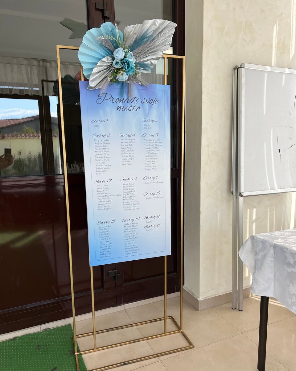 Plava tabla Pronađite svoje mesto na zlatnom ramu sa plavom papirnom lepezom